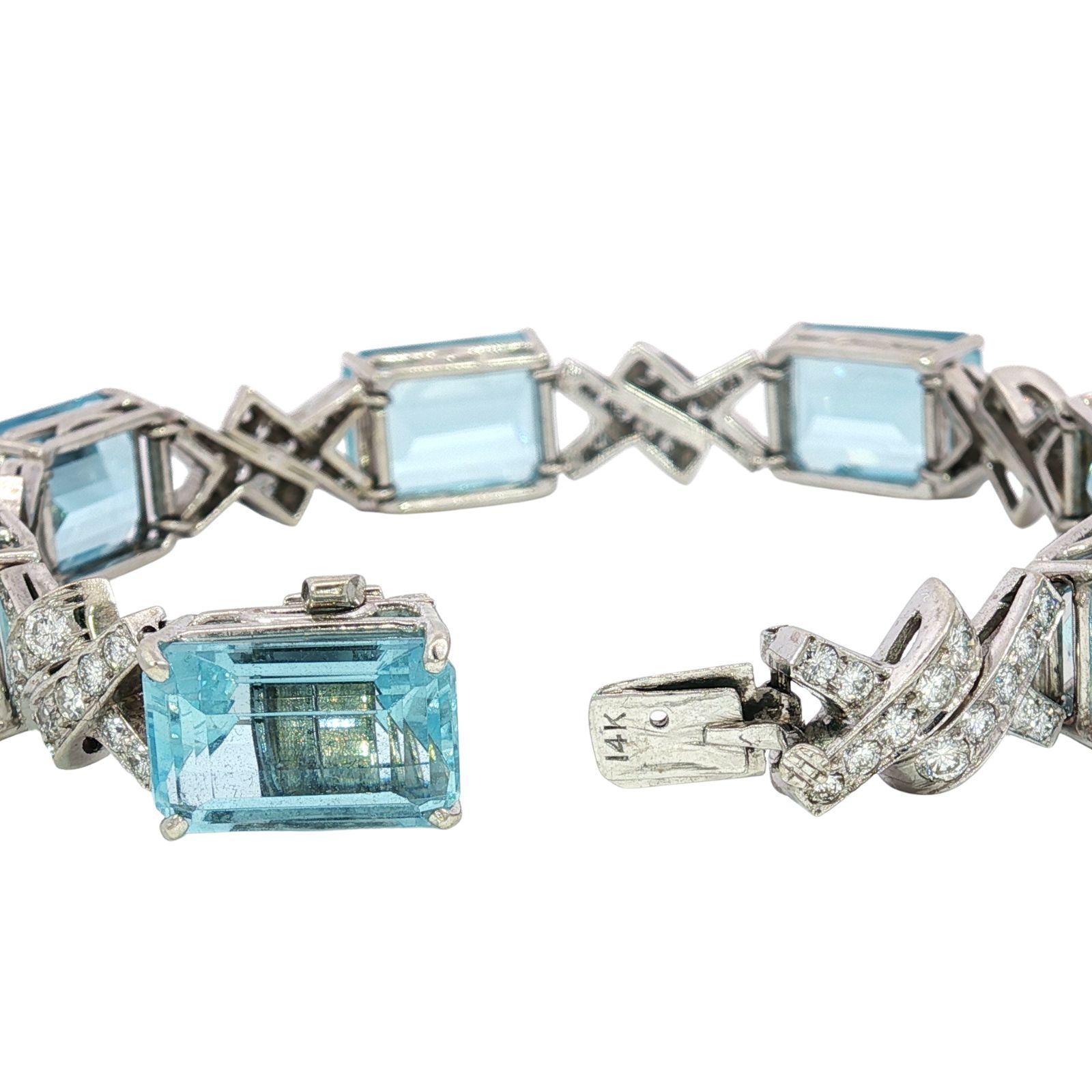 Art Deco Aquamarin-Diamant-Armband ~35,9ctw 14K Weißgold im Zustand „Hervorragend“ im Angebot in Fairfield, CT