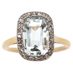 Art-Deco-Aquamarin-Diamant-Cluster-Ring aus 18 Karat Gold und Platin, Trauring