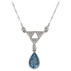 Art Deco Aquamarine Diamond Drop Necklace