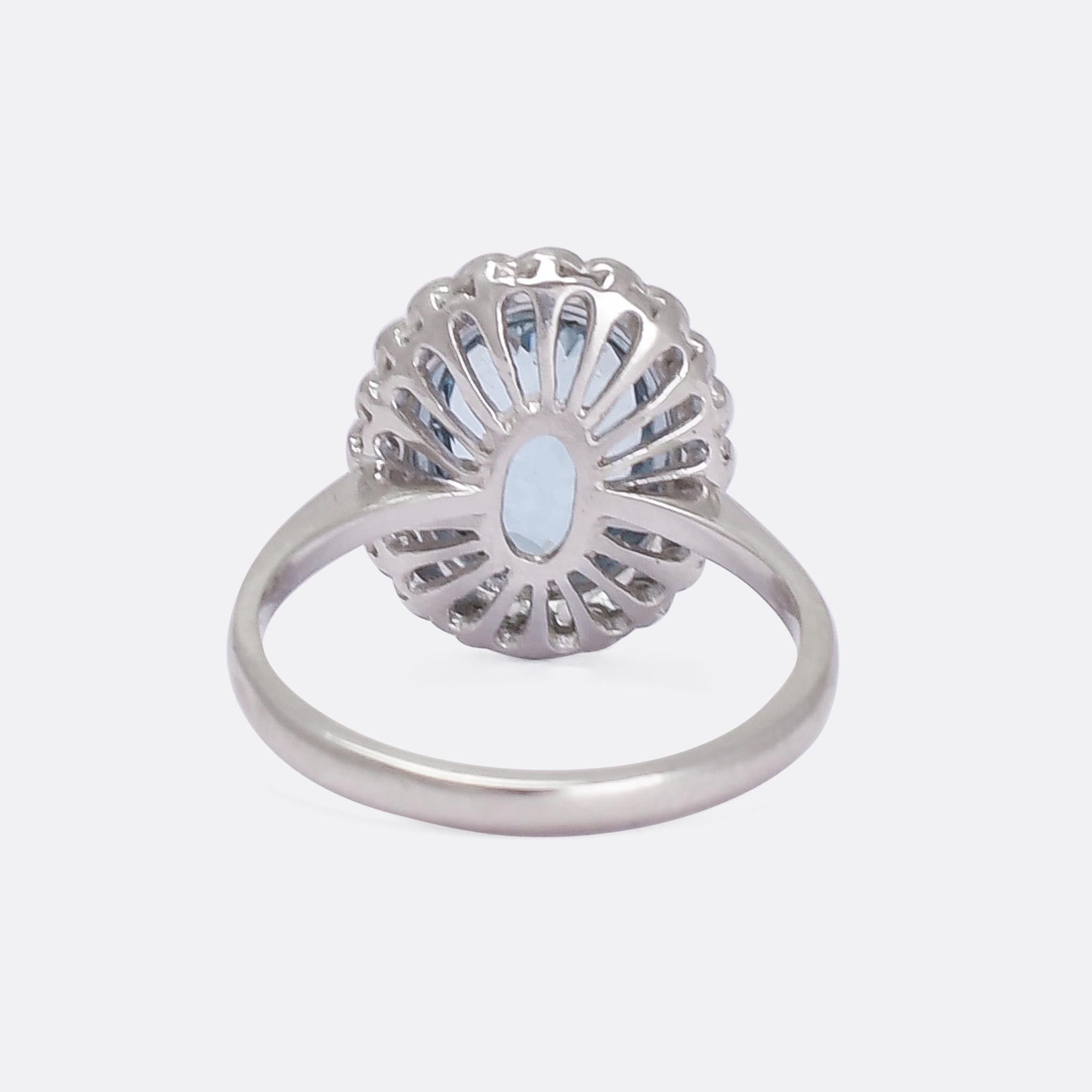 Art Deco Aquamarine Diamond Flower Cluster Ring In Good Condition In Sale, Cheshire