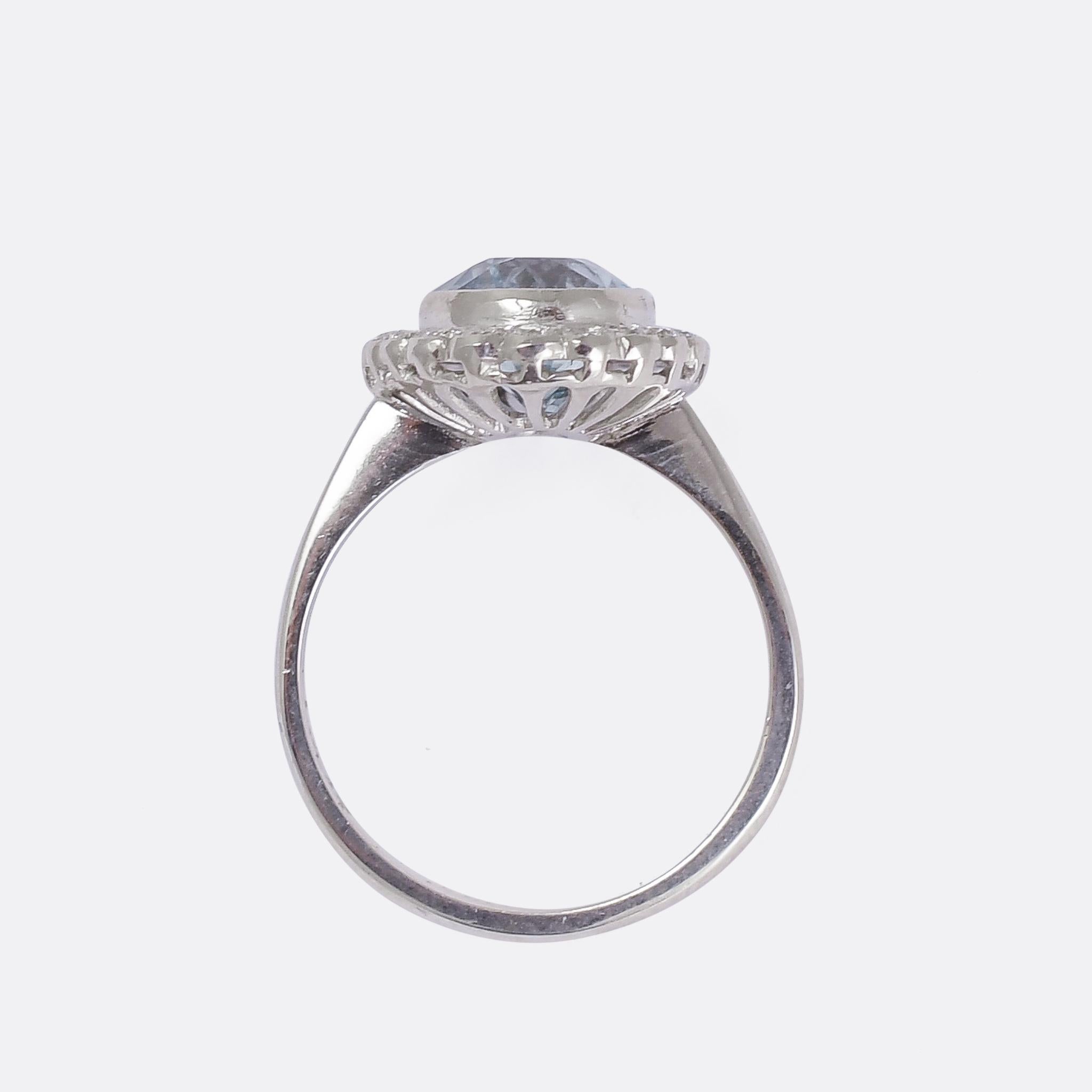 Women's Art Deco Aquamarine Diamond Flower Cluster Ring