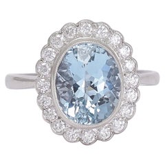 Art Deco Aquamarine Diamond Flower Cluster Ring