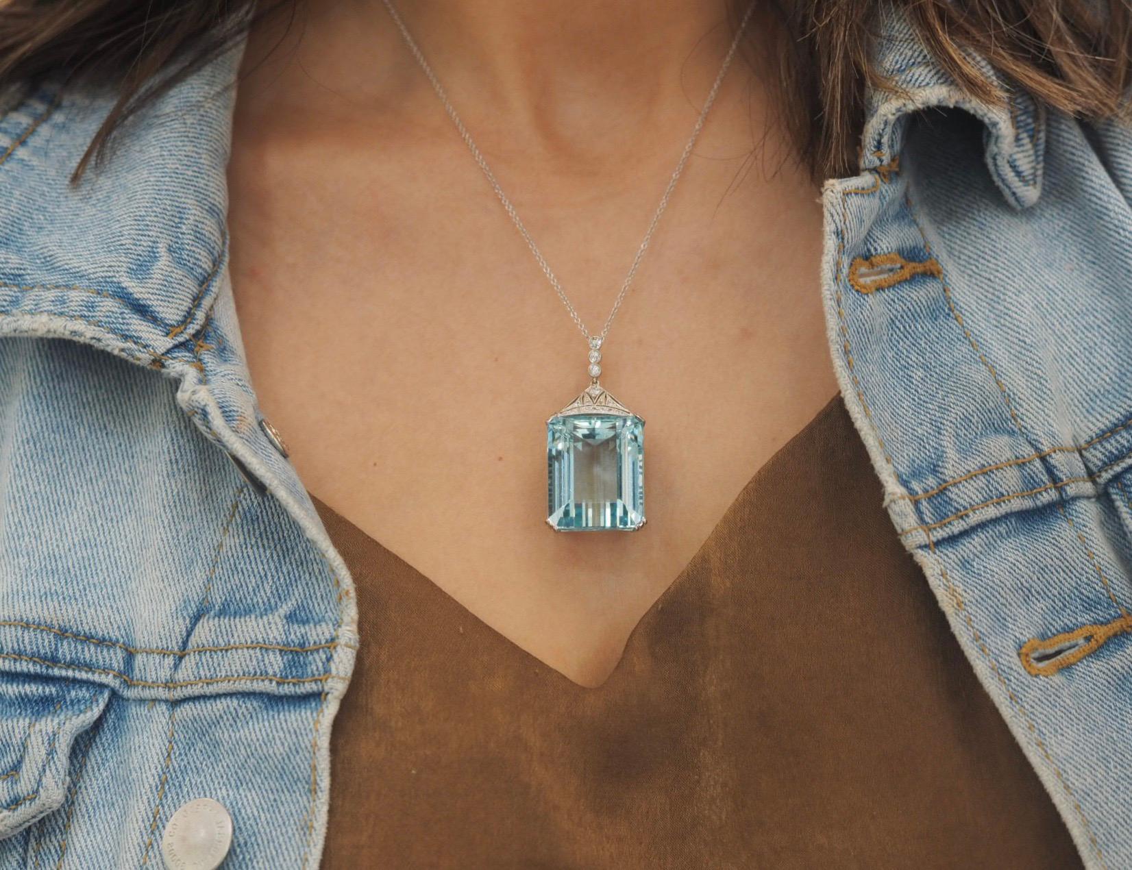 Art Deco Aquamarine Diamond Necklace 2