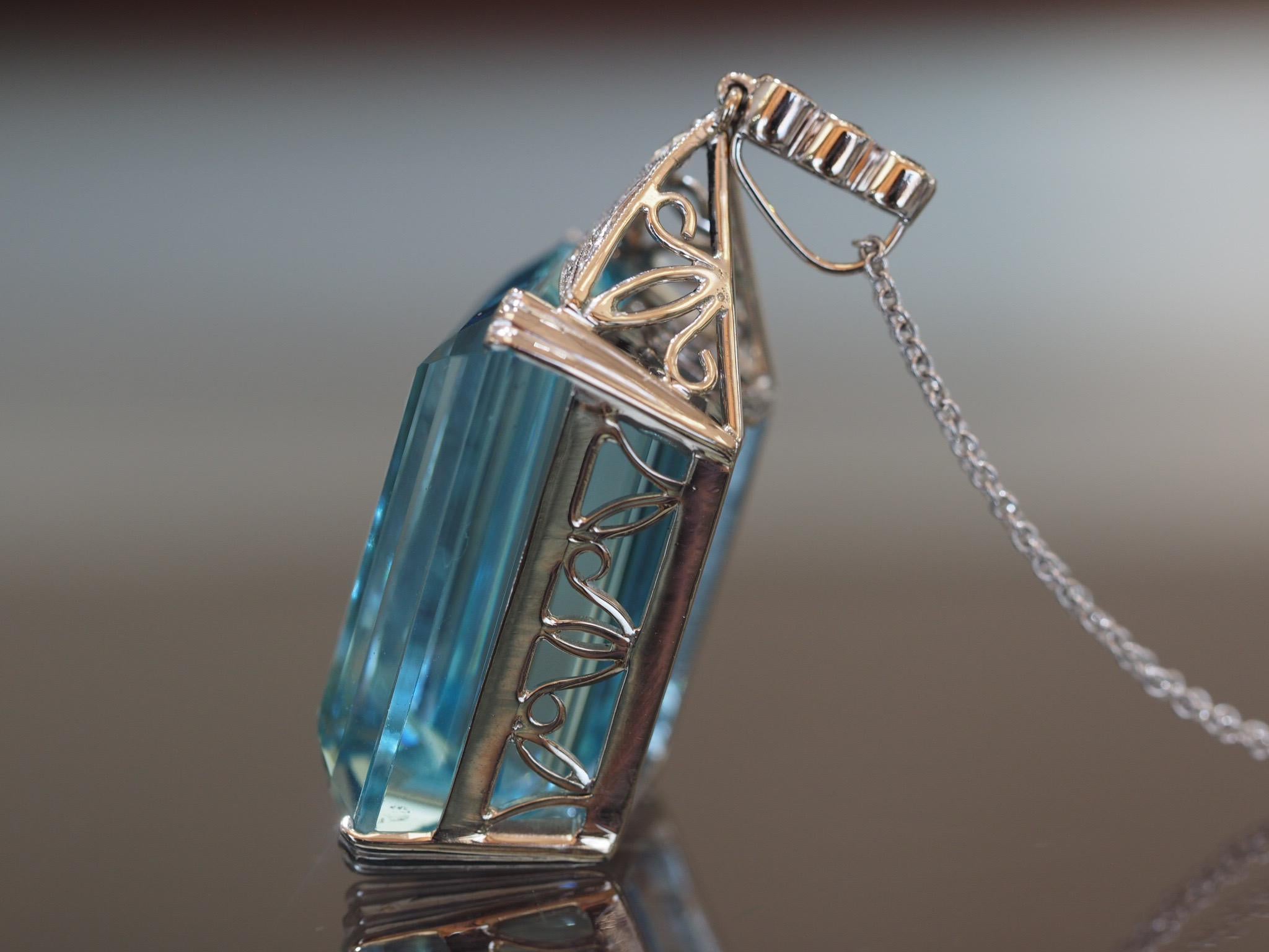 Art Deco Aquamarine Diamond Necklace In Excellent Condition In Addison, TX