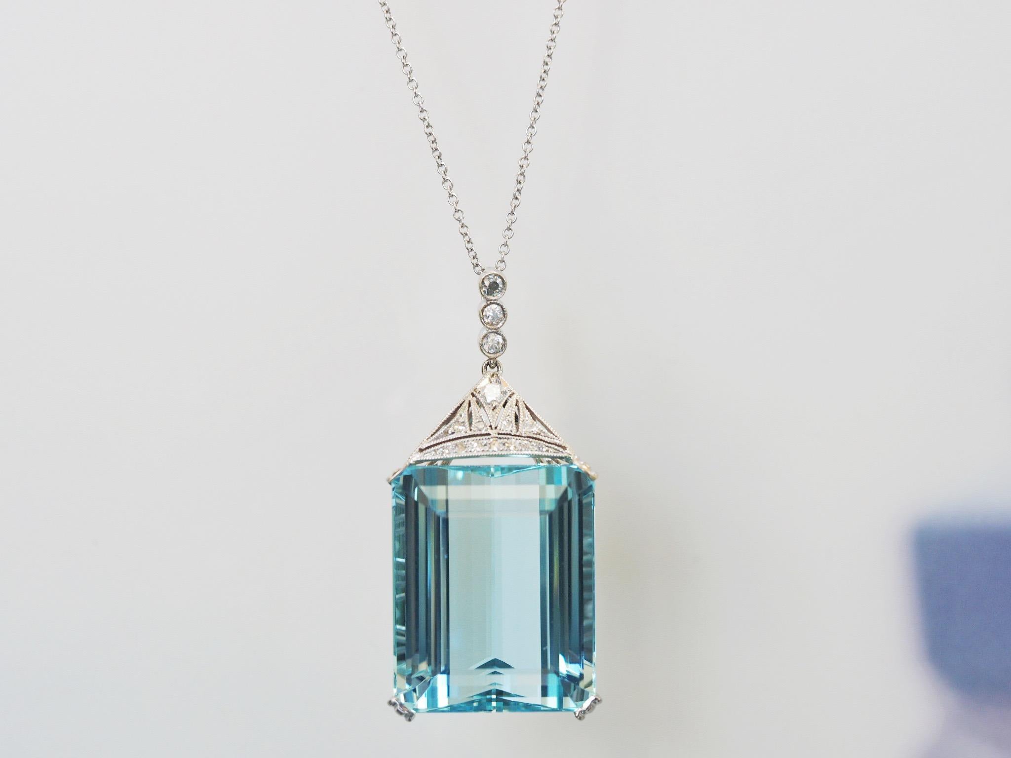 Art Deco Aquamarine Diamond Necklace 1