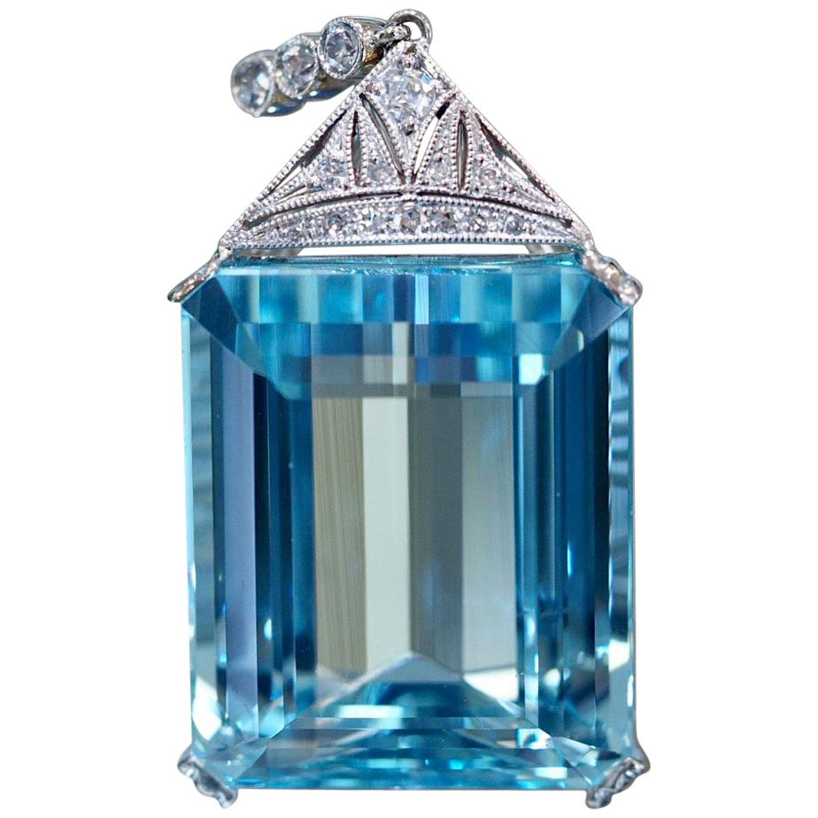 Art Deco Aquamarine Diamond Necklace