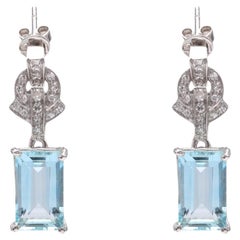 Antique Art Deco Aquamarine Diamond Platinum and Gold Drop Earrings