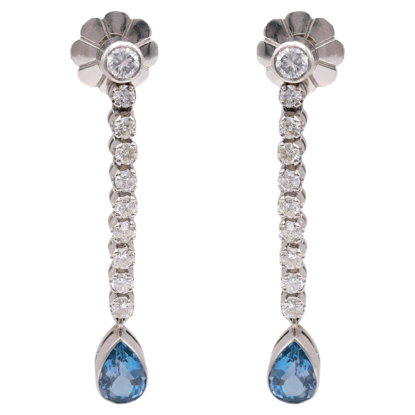 Boucles d'oreilles art déco aigue-marine diamant platine en vente