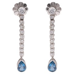 Vintage Art Deco Aquamarine Diamond Platinum Dangle Earrings