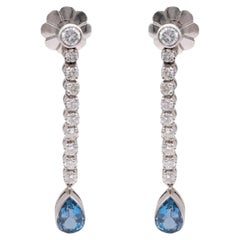 Art Deco Aquamarine Diamond Platinum Dangle Earrings