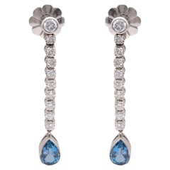 Boucles d'oreilles art déco aigue-marine diamant platine