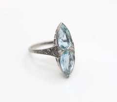 Art Deco Aquamarine & Diamond Platinum Ring, circa 1930s