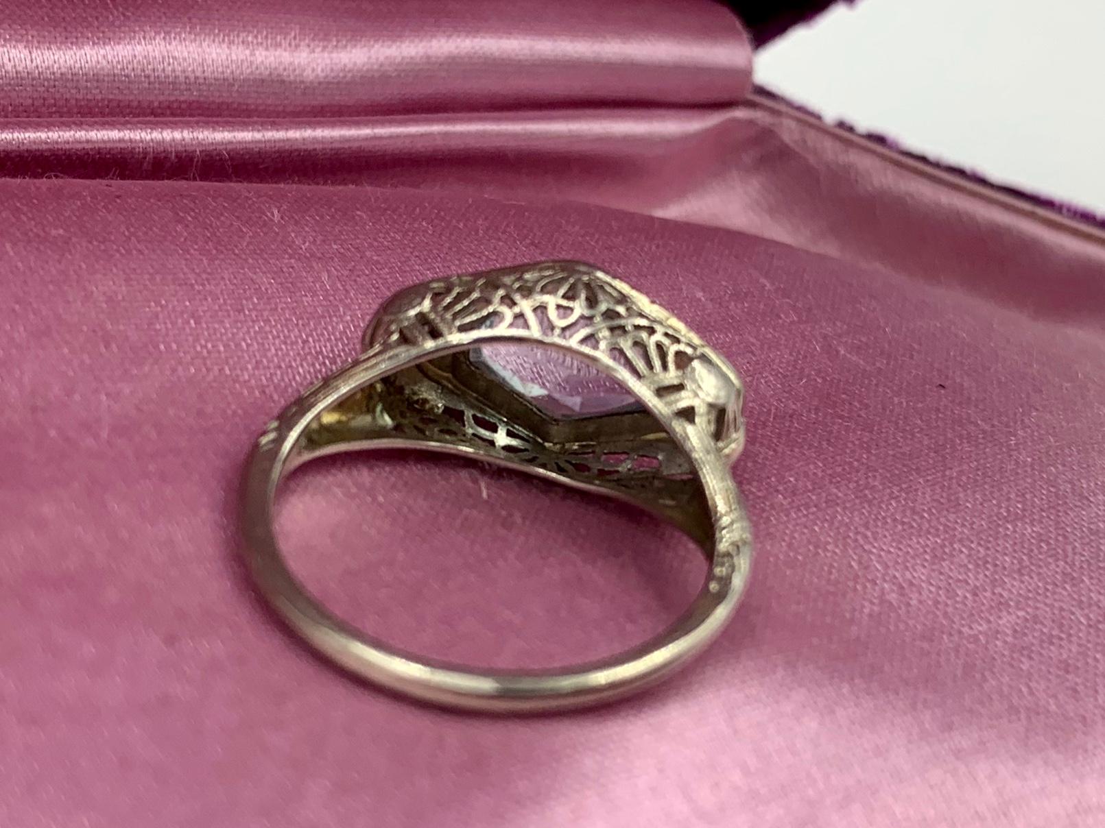 Art Deco Aquamarin Diamant Ring 14 Karat Weißgold Fancy Hexagon Cut Edwardian 4