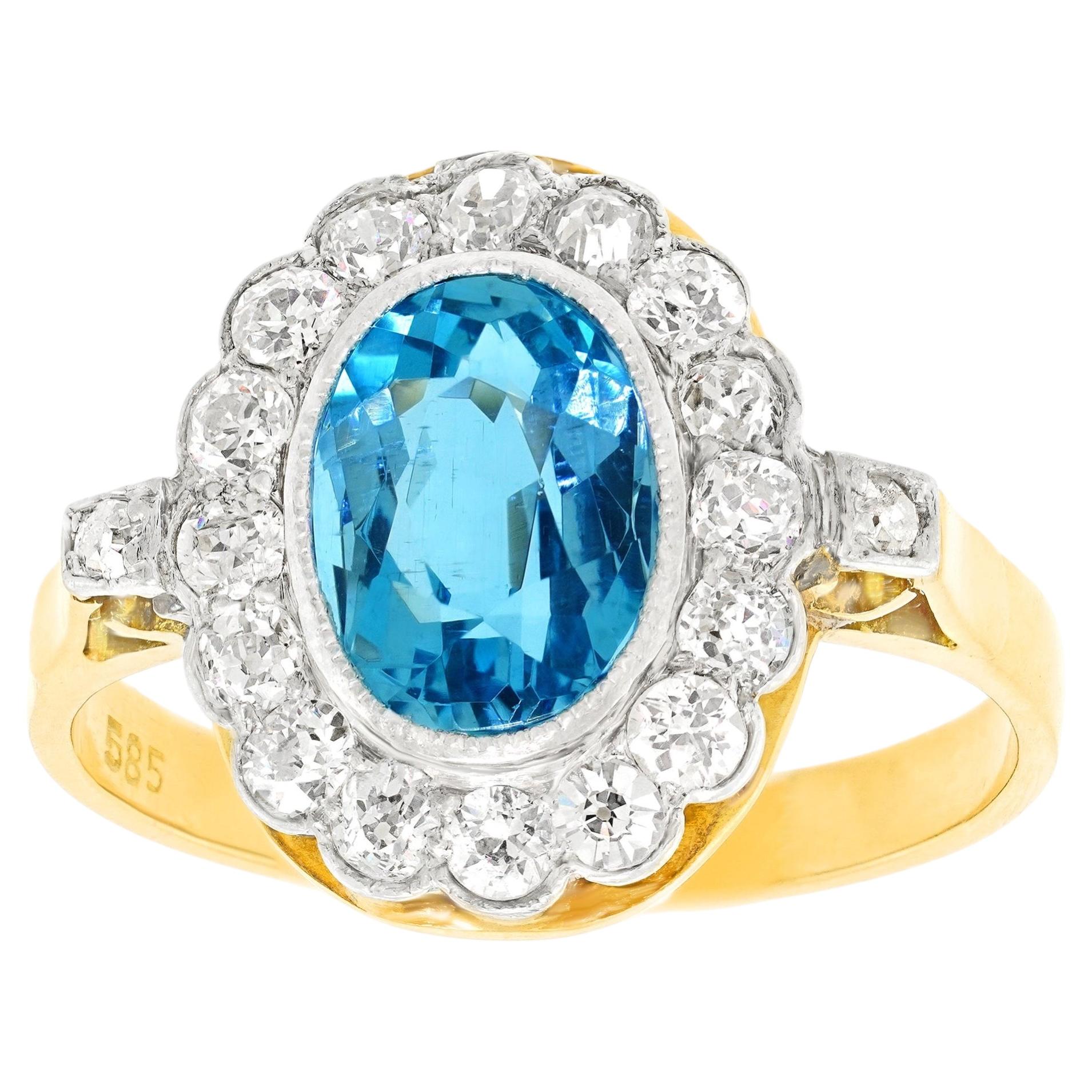 Art Deco Aquamarine & Diamond Ring For Sale