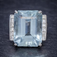 Art Deco Aquamarine Diamond Ring Platinum 12 Carat Aqua, circa 1930