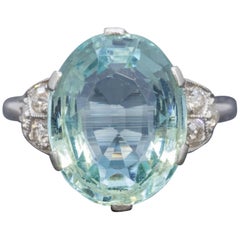 Art Deco Aquamarine Diamond Ring Platinum 6 Carat Aqua, circa 1920