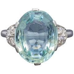 Art Deco Aquamarine Diamond Ring Platinum 6 Carat Aqua, circa 1920