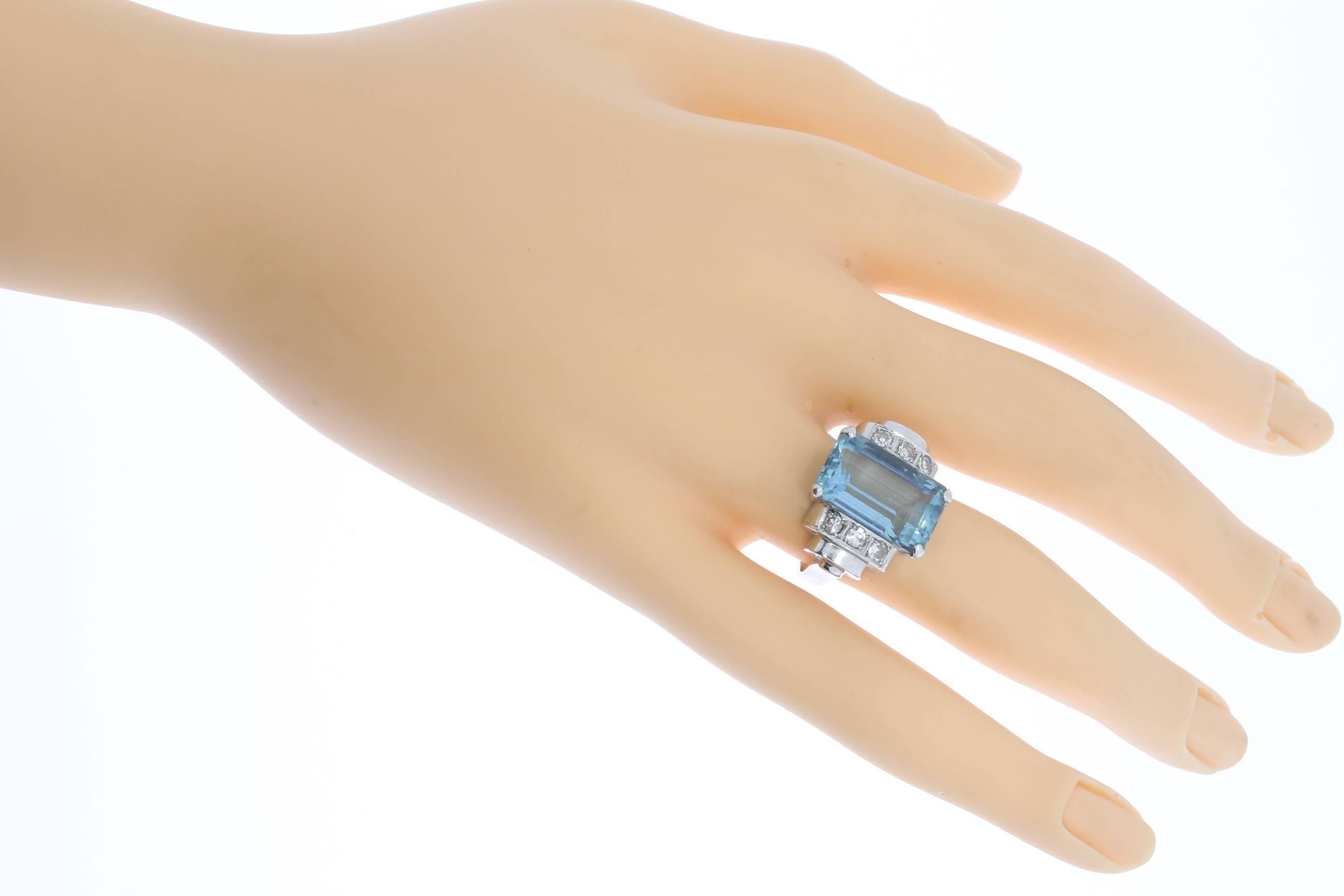 1930 Art Deco Aquamarine Diamond Platinum Ring 5