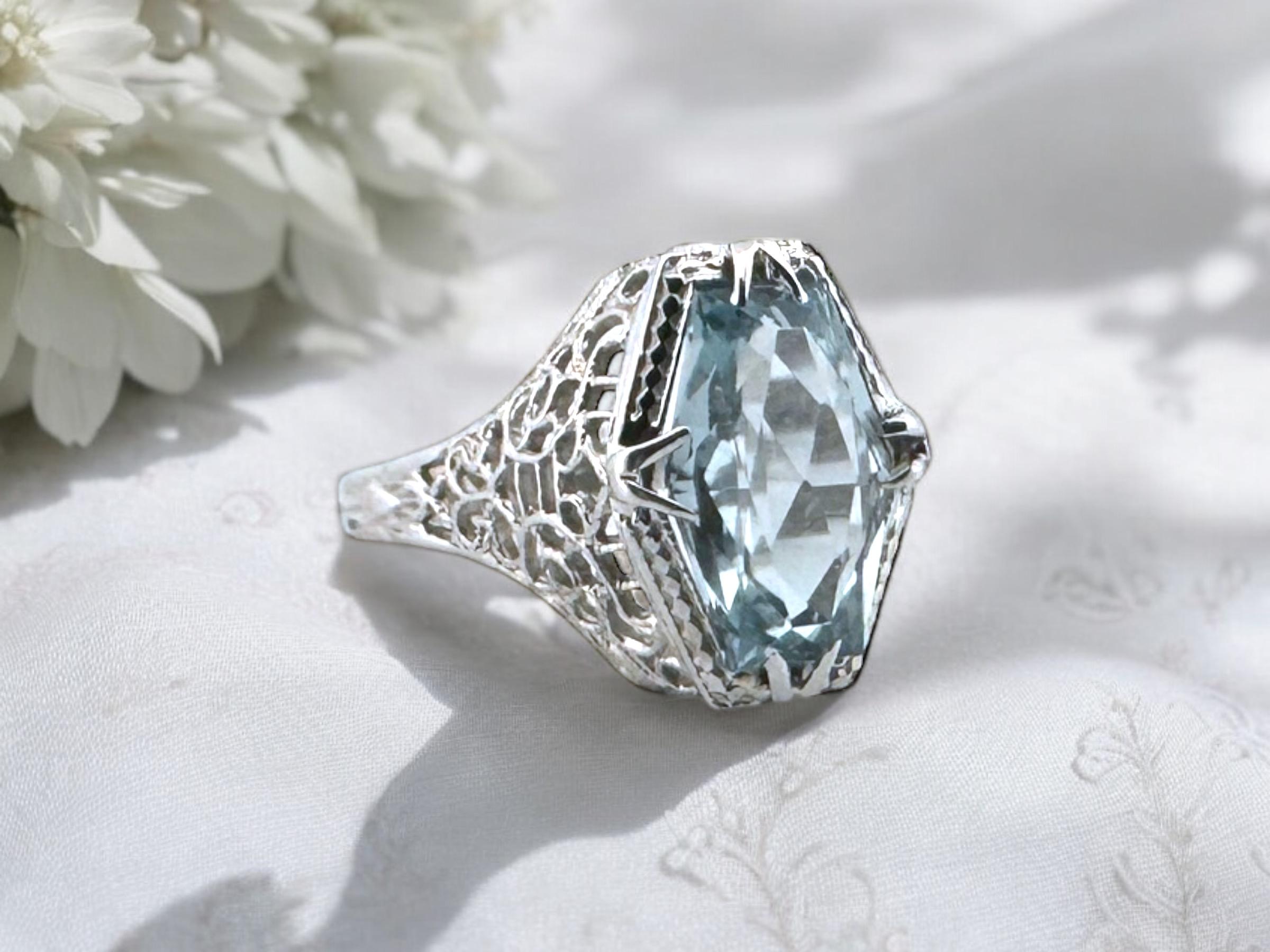 We are truly in love with this exquisite ring!  
She just makes for the perfect statement piece.

Ring Details  
Material: 14K White Gold  
Era: Art Deco 1920 - 1940
Head Length: 14.7 mm  
 Head Width: 11.0 mm  
Head Height: 4.7 mm
Weight: 3.0 g  
