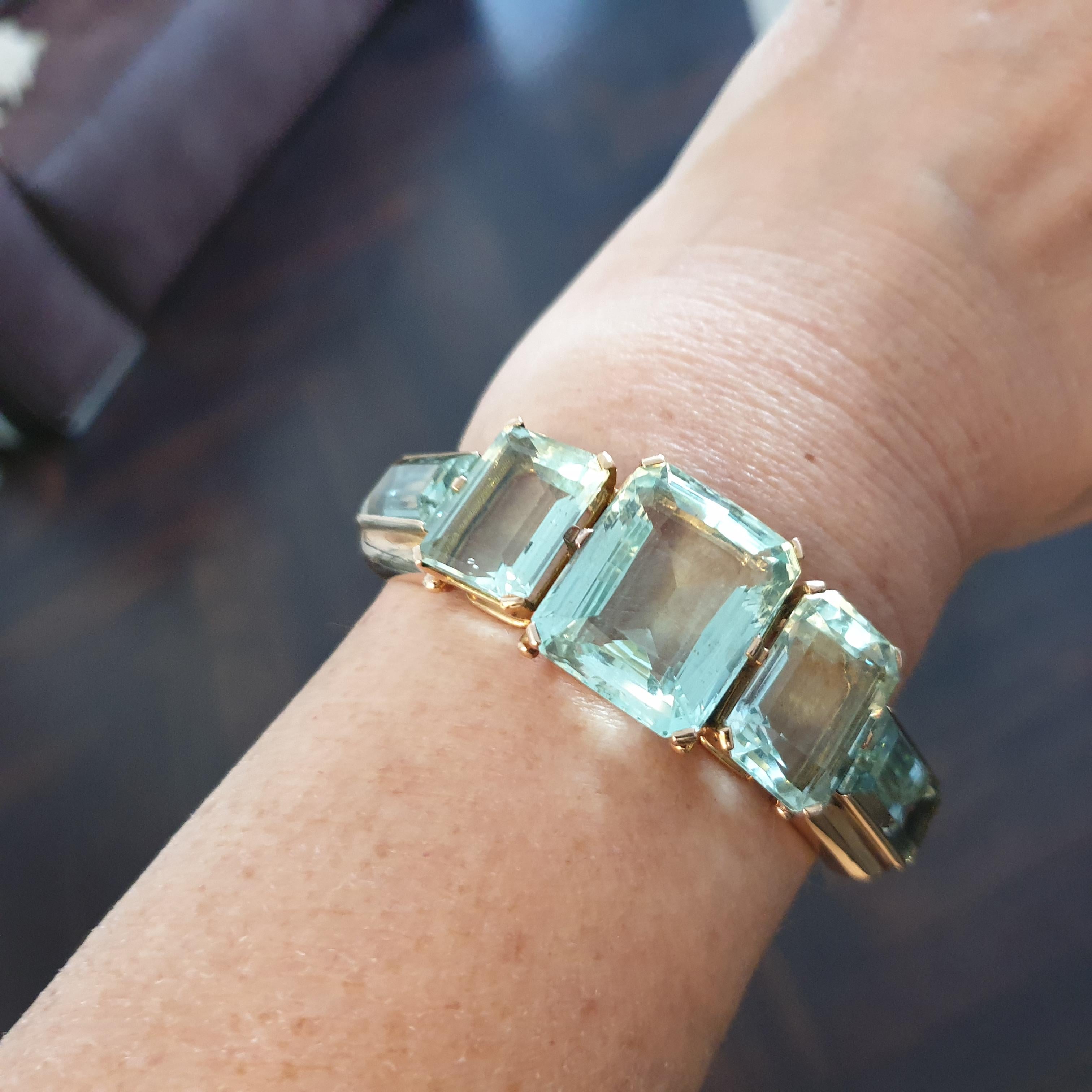Art Deco Aquamarin-Armband aus Gold im Angebot 4