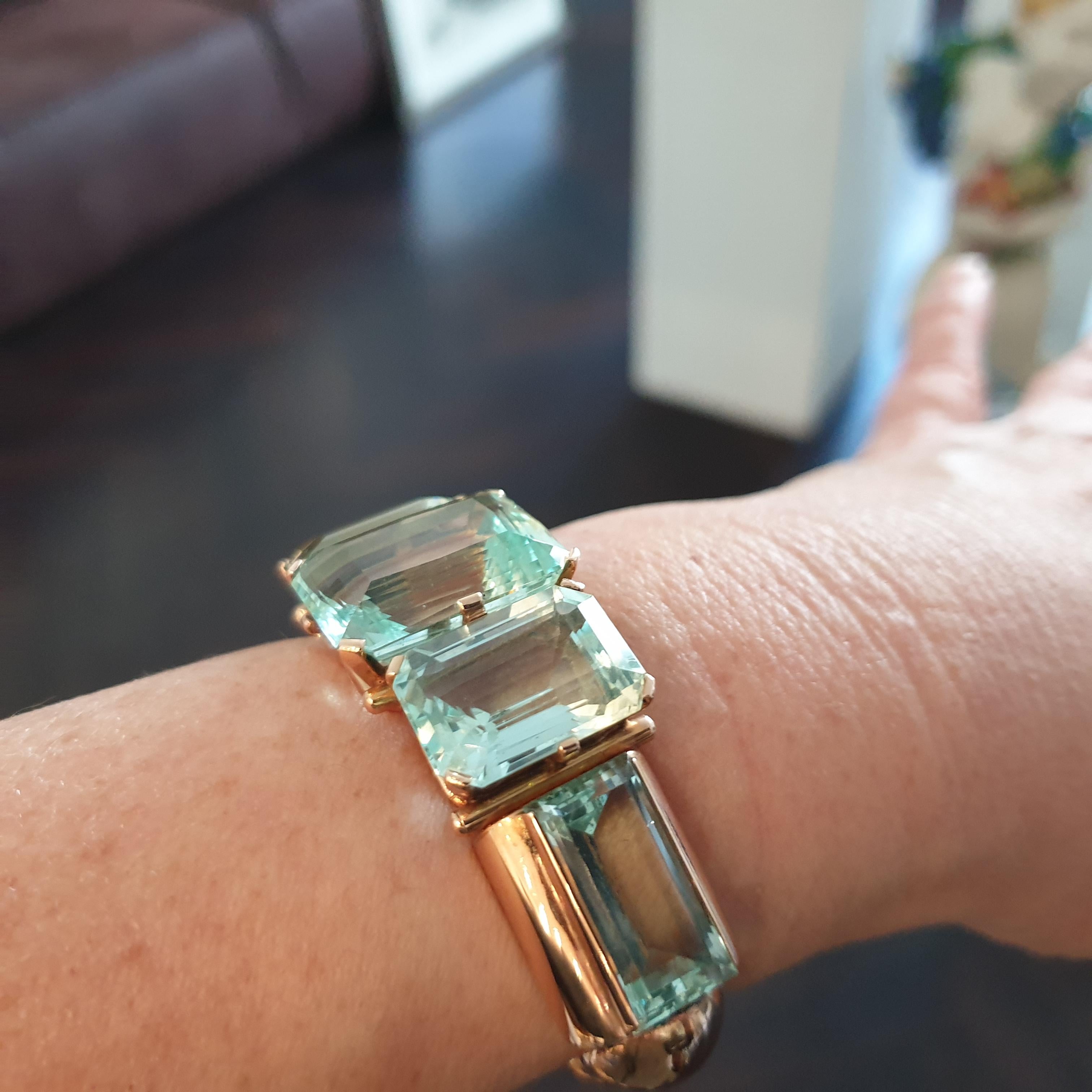 Art Deco Aquamarine Gold Bracelet For Sale 3