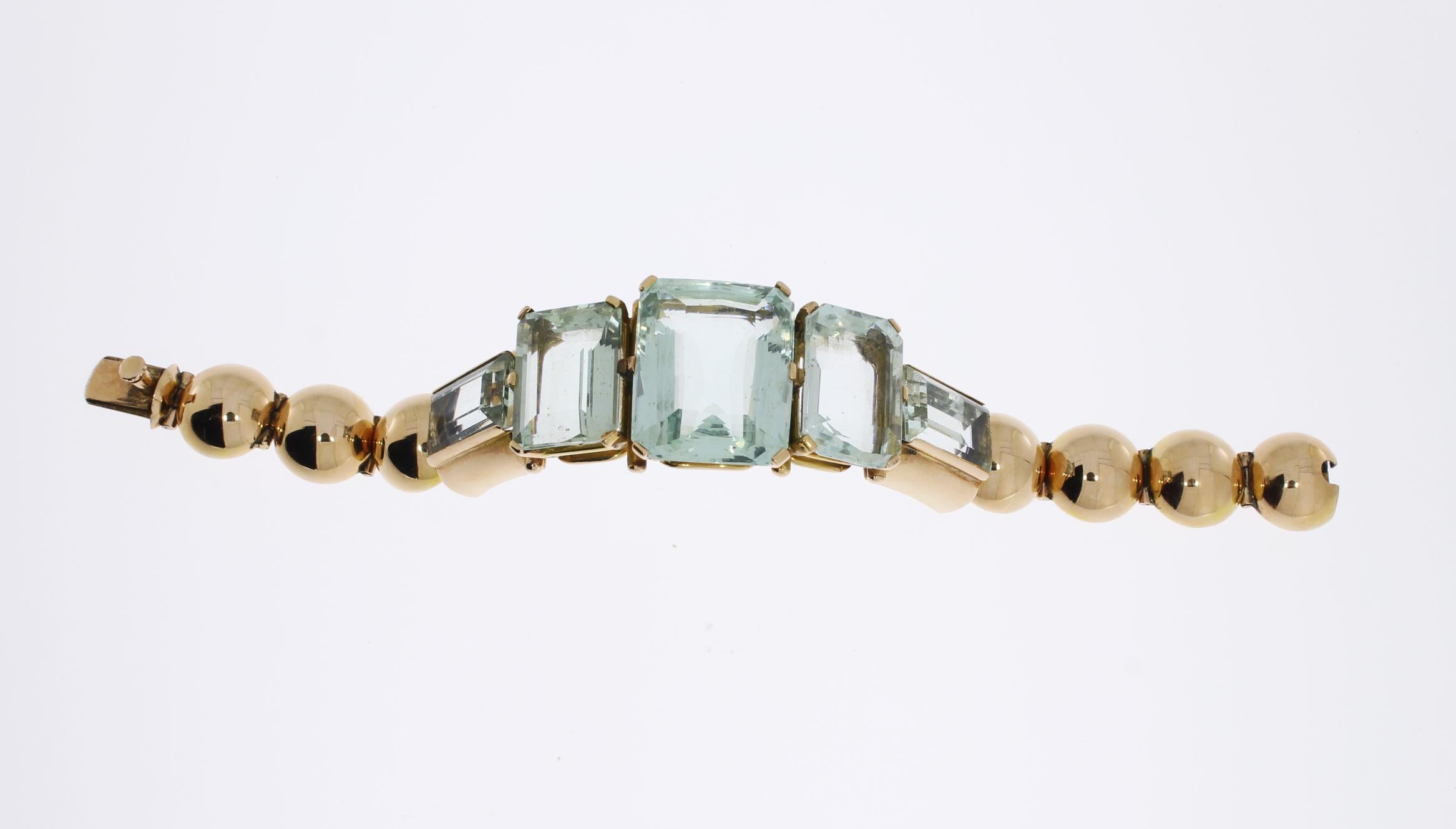 Art Deco Aquamarin-Armband aus Gold (Art déco) im Angebot