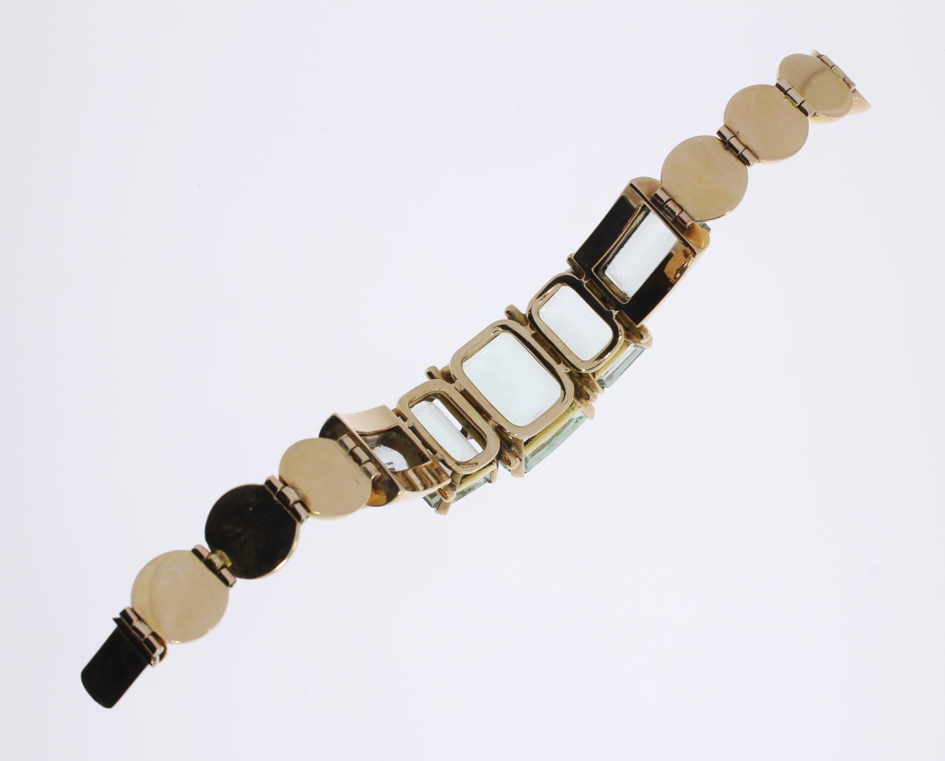 Art Deco Aquamarin-Armband aus Gold (Baguetteschliff) im Angebot
