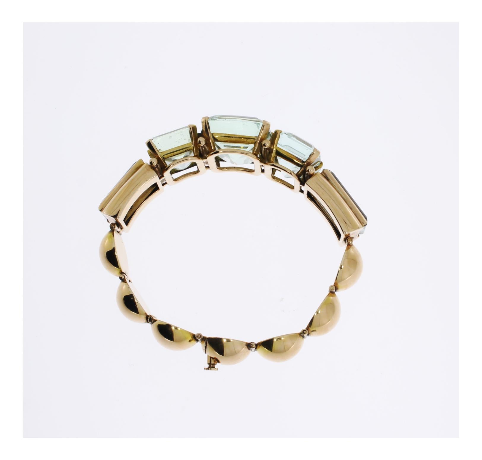 Baguette Cut Art Deco Aquamarine Gold Bracelet For Sale