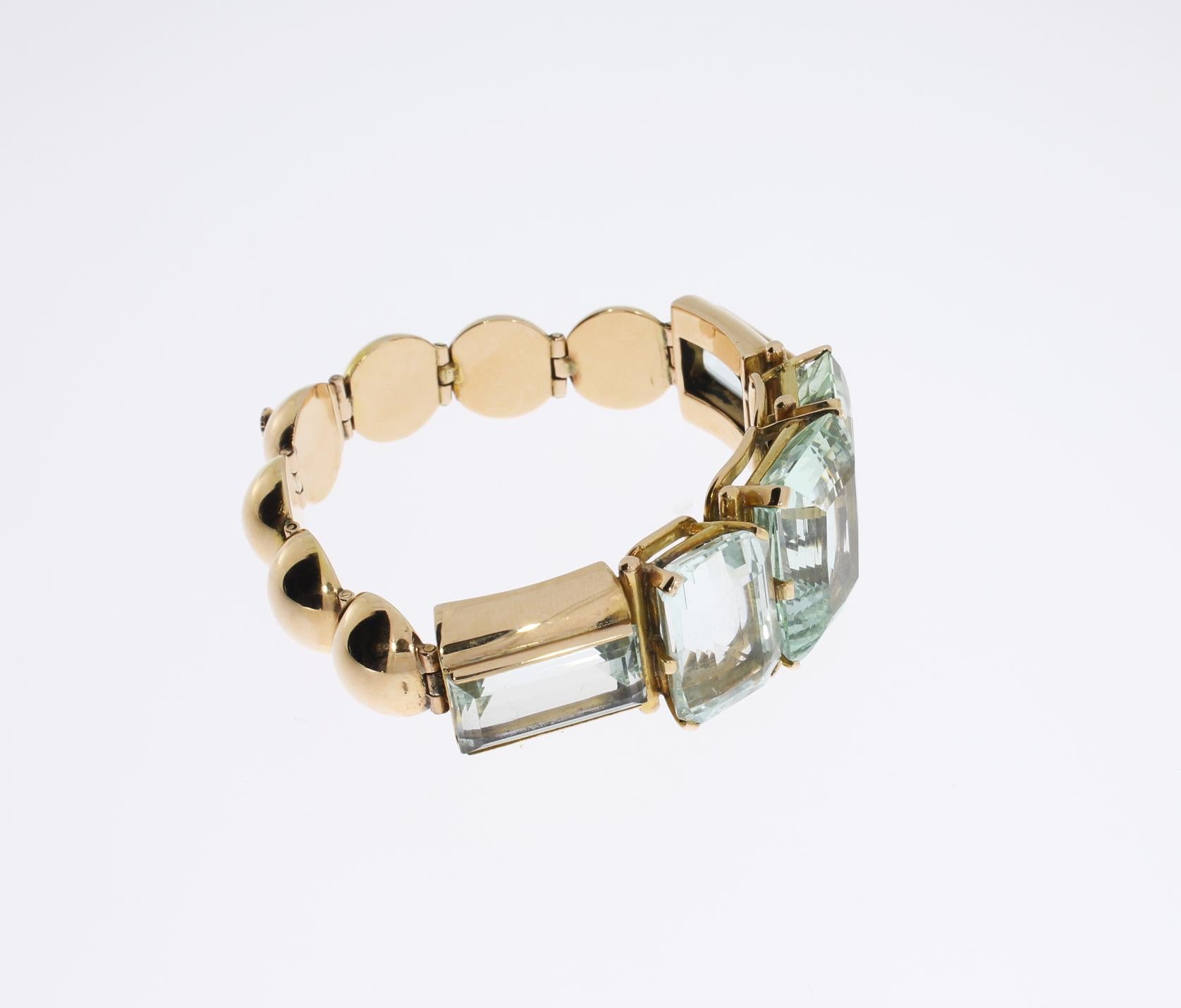 Art Deco Aquamarine Gold Bracelet In Good Condition For Sale In Berlin, DE