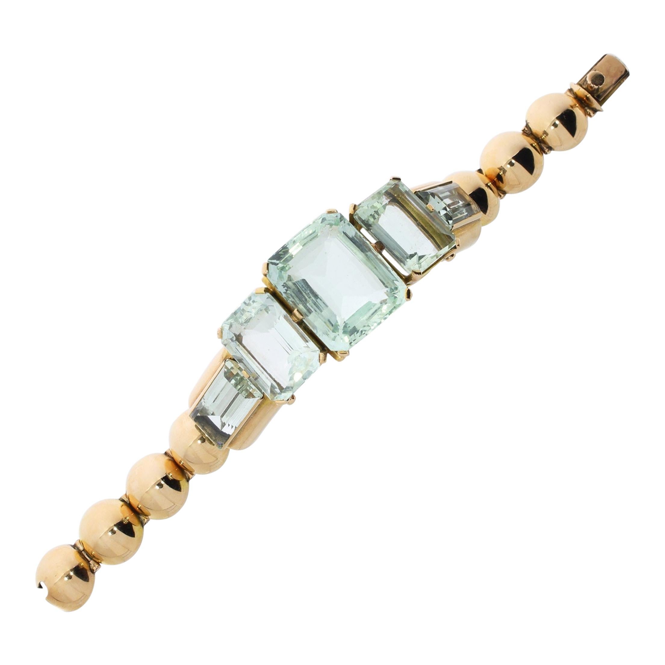 Art Deco Aquamarine Gold Bracelet For Sale