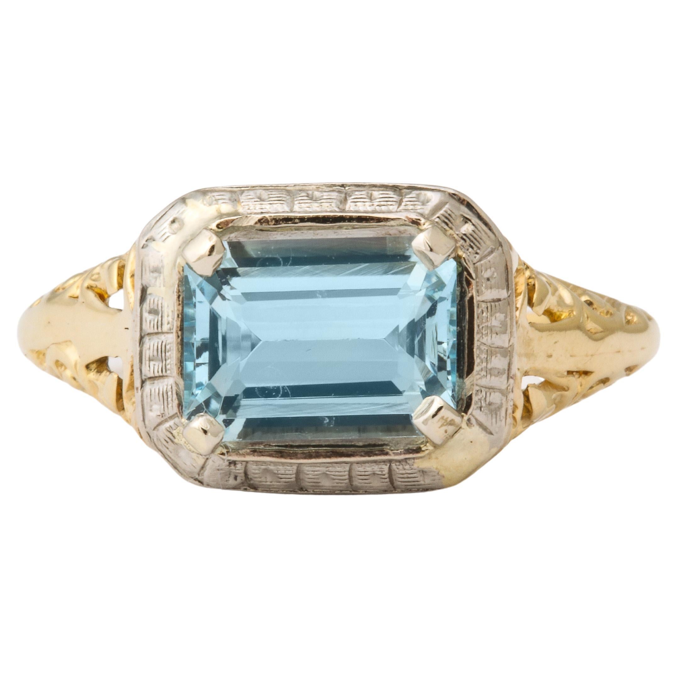 Art Deco Aquamarine Gold Ring