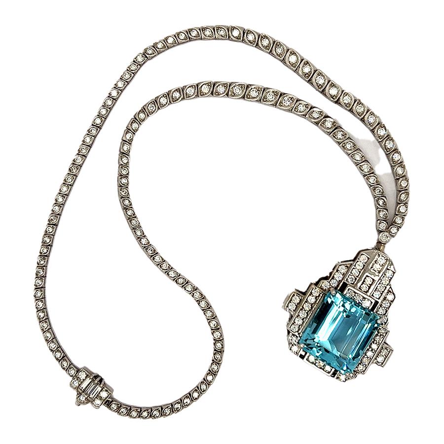 Aquamarin-Halskette im Art-déco-Stil (Smaragdschliff) im Angebot