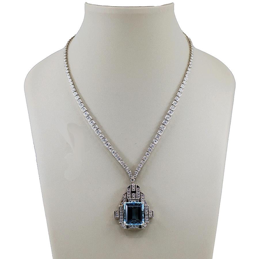 Aquamarin-Halskette im Art-déco-Stil für Damen oder Herren im Angebot