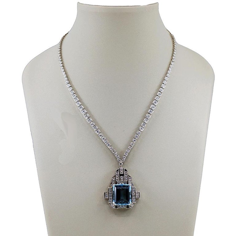 Art Deco Aquamarine Necklace For Sale at 1stDibs