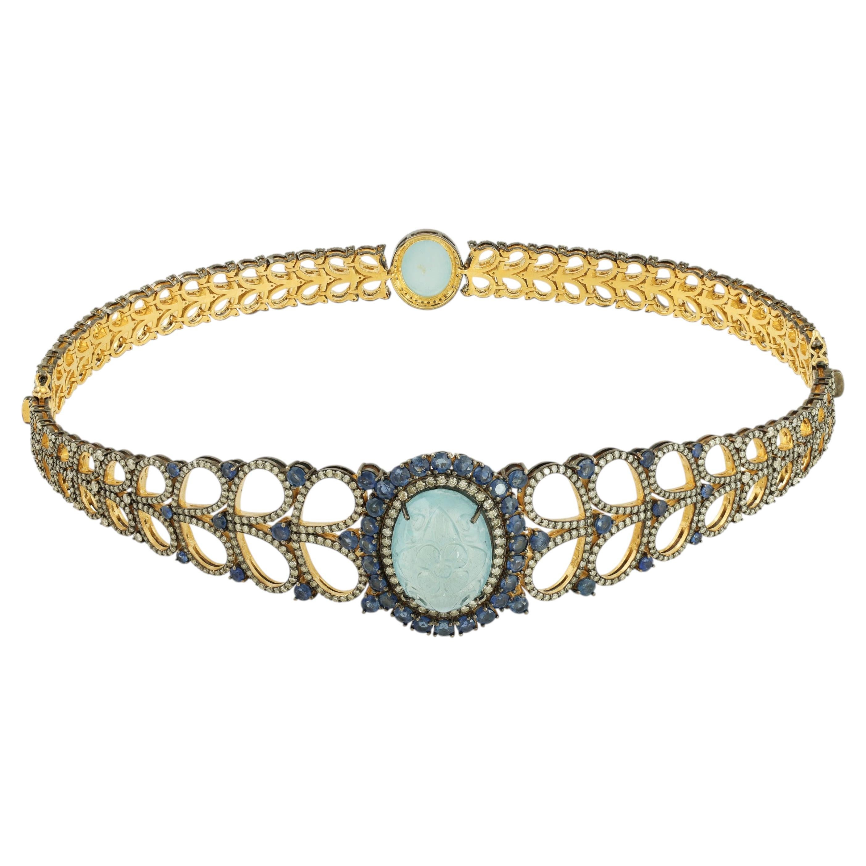 Art Deco Aquamarine Openwork Necklace-Bracelet in 18K Gold and Silver