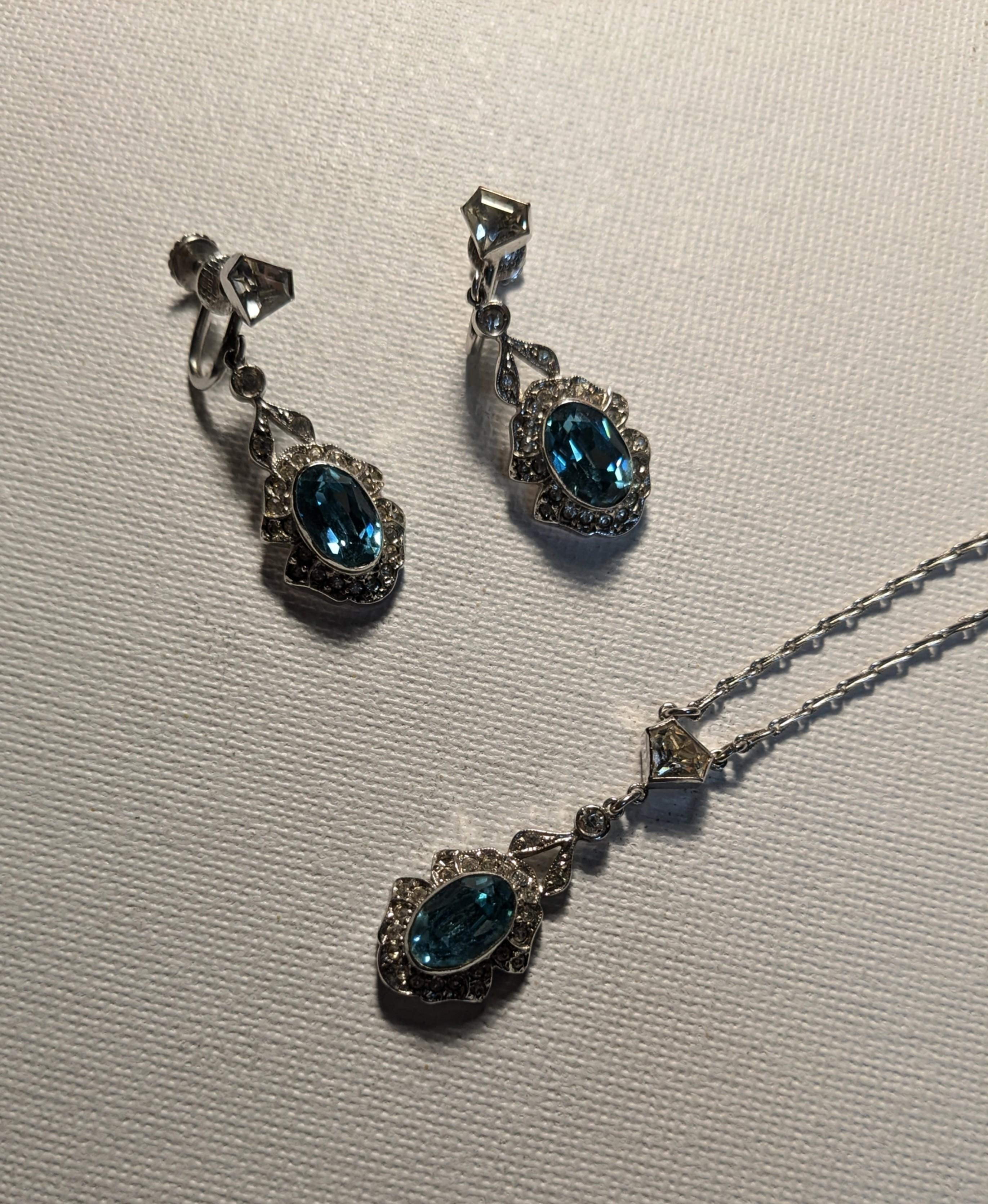 Women's Art Deco Aquamarine Paste Parure For Sale
