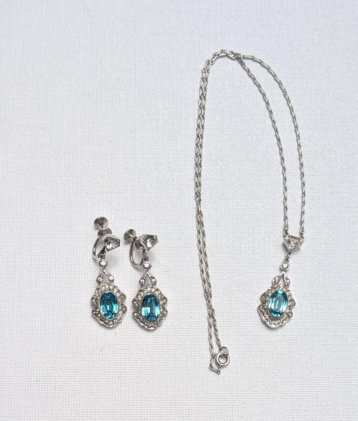 Art Deco Aquamarine Paste Parure For Sale 2