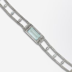 Art Deco, Aquamarine, Platinum, and Diamond Bracelet with GIA Certification
