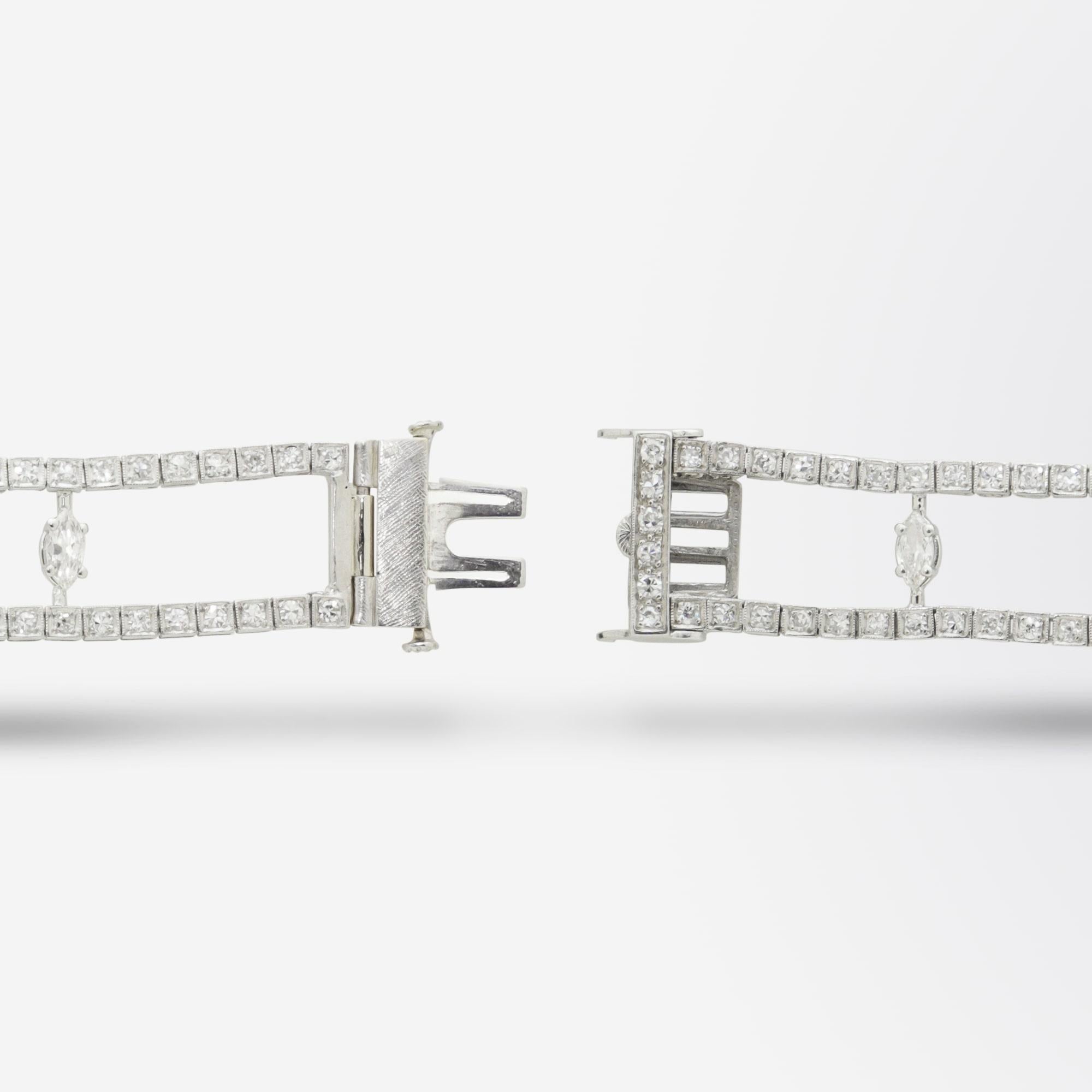 Octagon Cut Art Deco, Aquamarine, Platinum, and Diamond Bracelet with GIA Certification For Sale