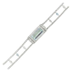 Art Deco, Aquamarine, Platinum, and Diamond Bracelet with GIA Certification