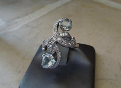 Art Deco Aquamarine Platinum Bypass Ring