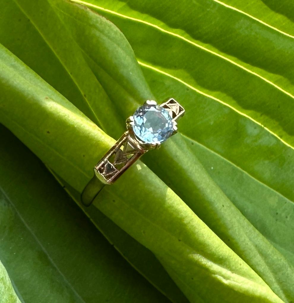 Art Deco Aquamarine Ring Wedding Engagement Stacking Ring Antique Solitaire For Sale 5