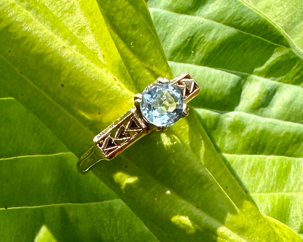 Art Deco Aquamarine Ring Wedding Engagement Stacking Ring Antique Solitaire For Sale 6