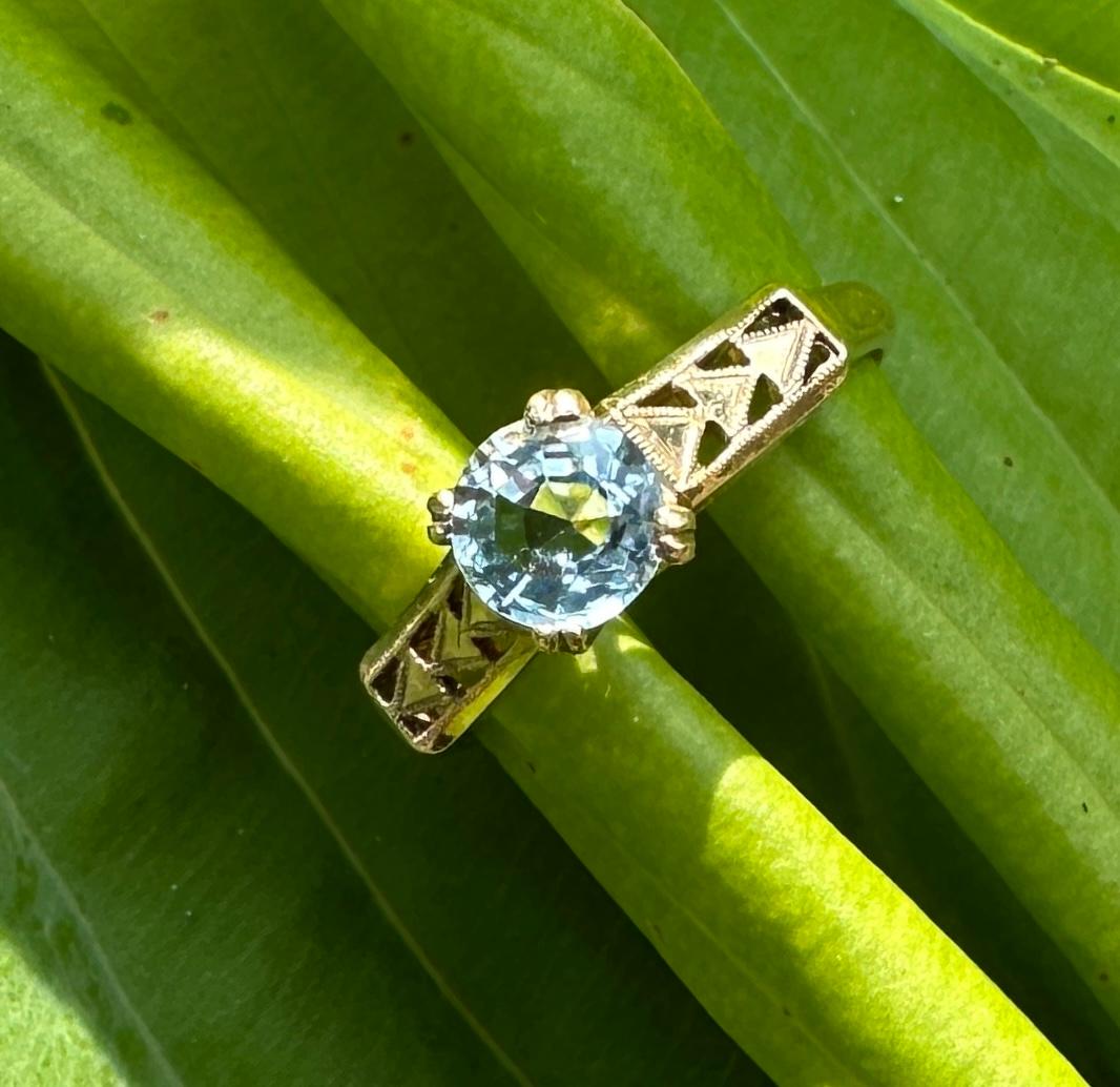 Art Deco Aquamarine Ring Wedding Engagement Stacking Ring Antique Solitaire For Sale 2