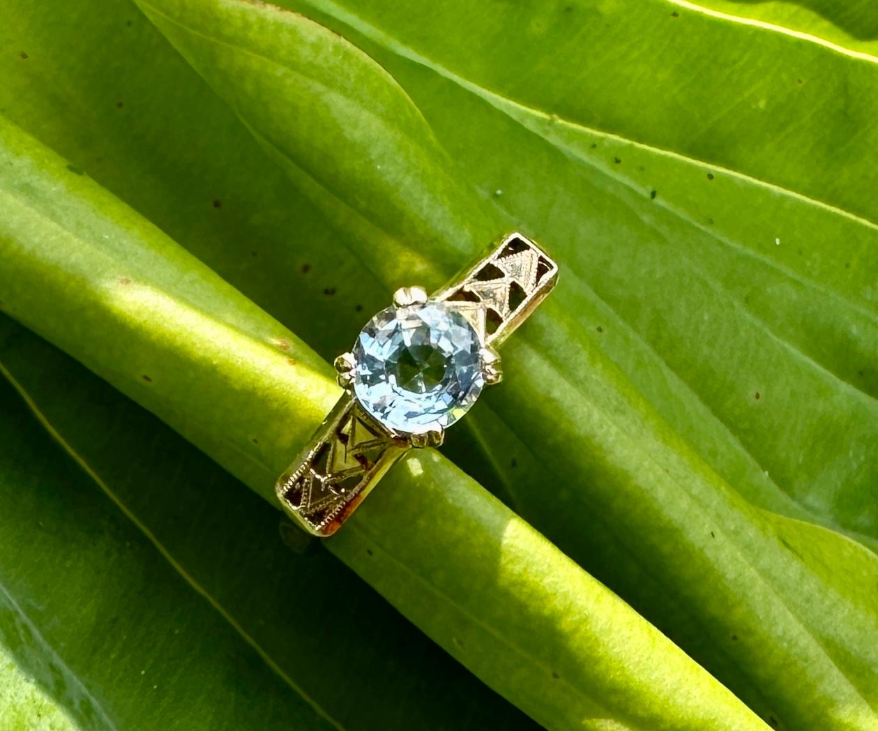 Art Deco Aquamarine Ring Wedding Engagement Stacking Ring Antique Solitaire For Sale 3