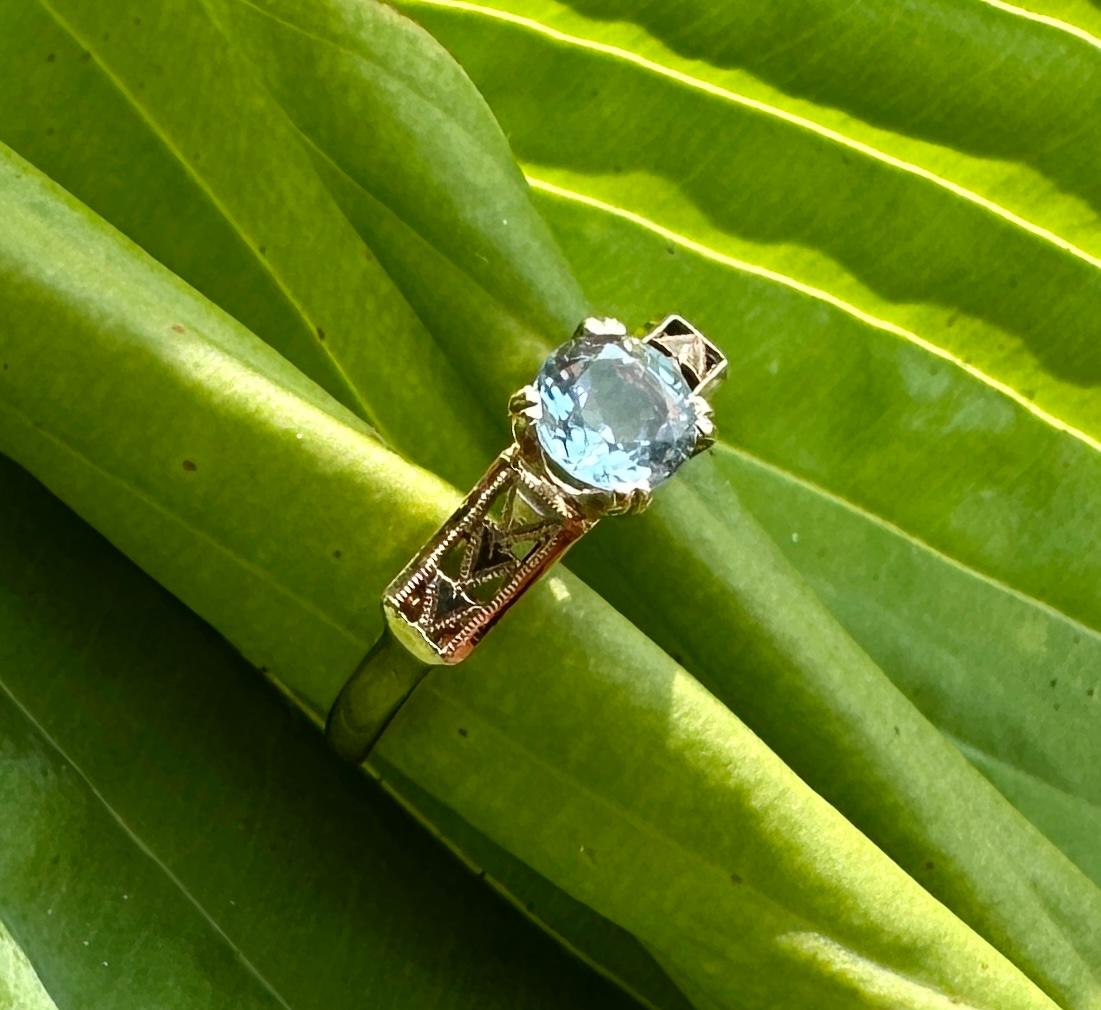 Art Deco Aquamarine Ring Wedding Engagement Stacking Ring Antique Solitaire For Sale 4