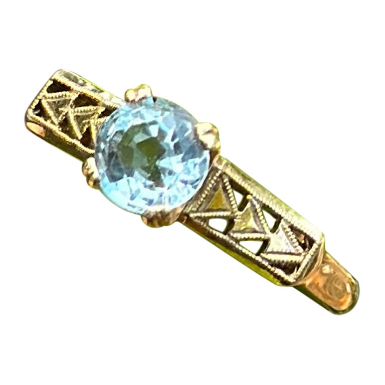Bague de fiançailles de mariage empilable Art Déco en aigue-marine solitaire ancienne en vente