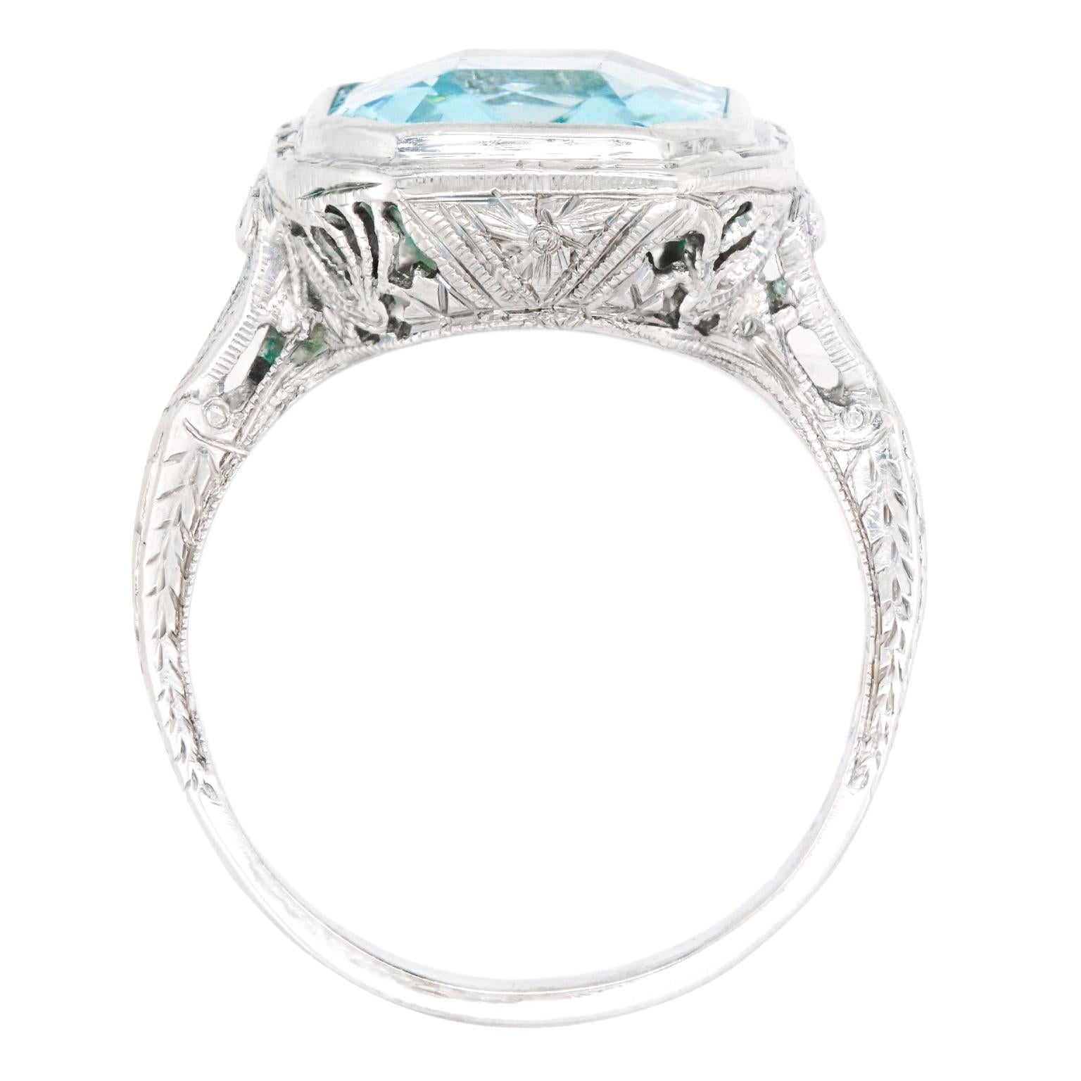 Art Deco Aquamarine-Set White Gold Ring 6