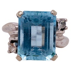 Art Deco Aquamarine wi Diamond Accents Ring in 14k White Gold Emerald Aqua Ring