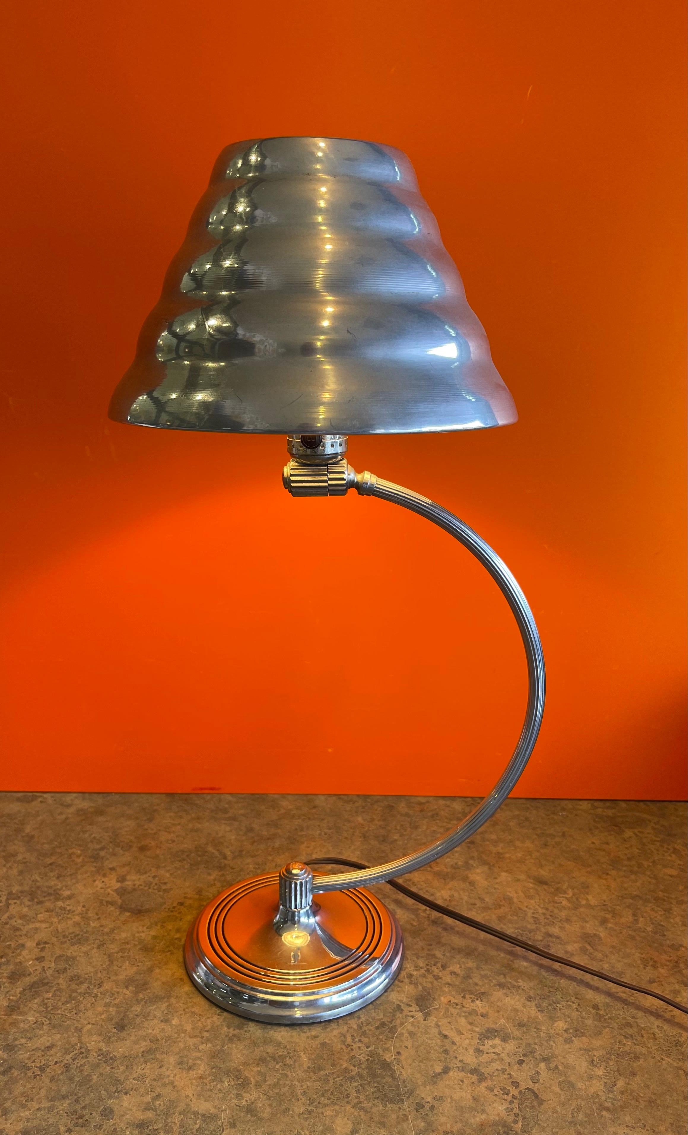 Art Deco Arc Desk Lamp with Tin Shade by Chase In Good Condition In San Diego, CA